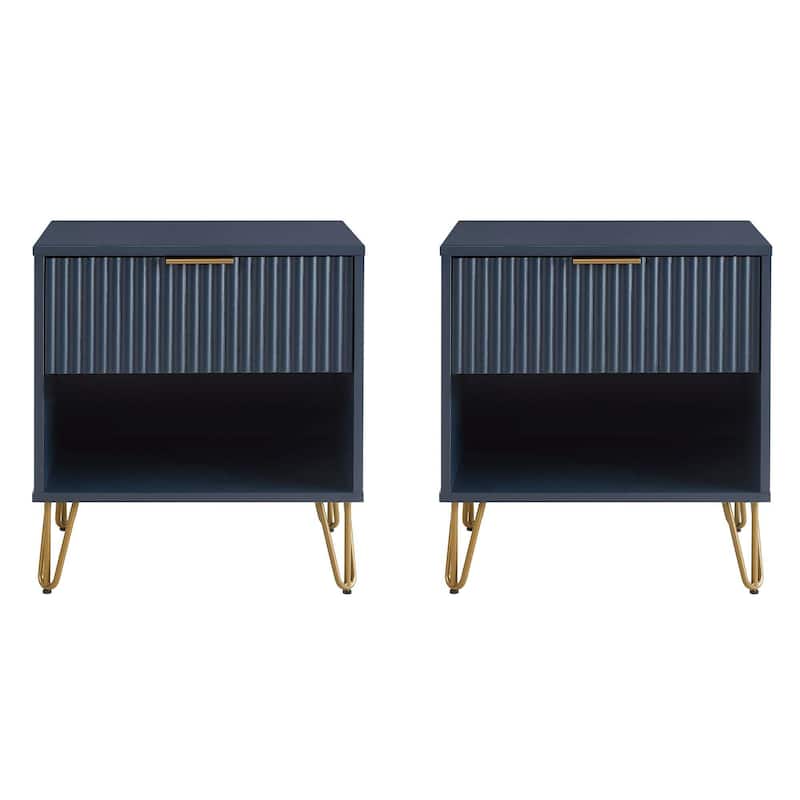 Manhattan Comfort Dumbo 1.0 Mid Century 1 Drawer Nightstand Set of 2