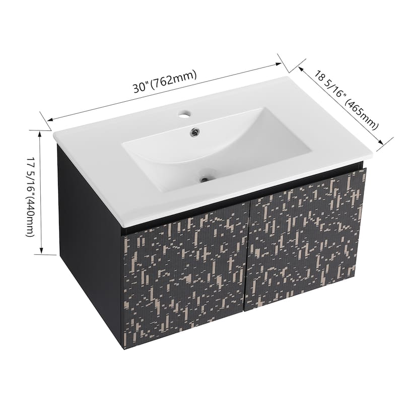 Plywood Wall Mounting Bathroom Vanity Set in Black with Integrated Ceramic Sink