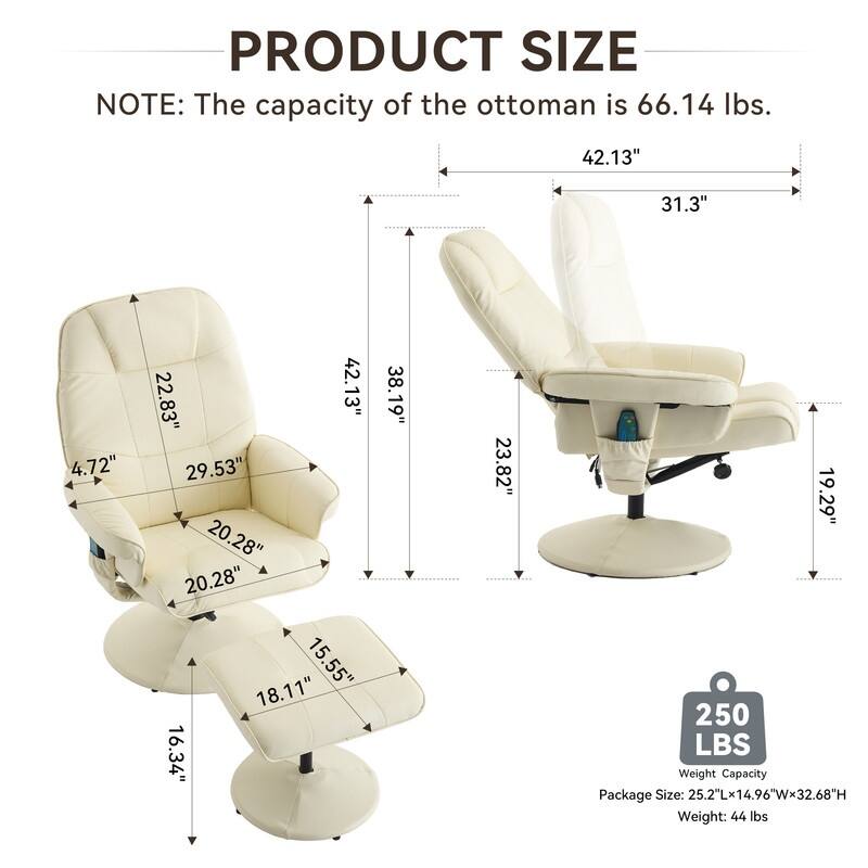 360°Swivel PU Leather Reclining Chair with Wrapped Base