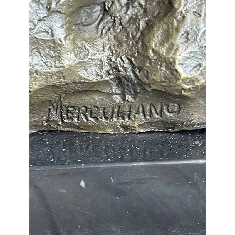 Sabre Tooth Tiger Lion Panther Bronze Sculpture Statue On Marble Base