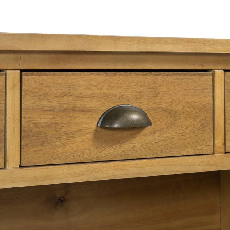 Console Table with 3 Storage Drawers, Entryway Table with 3 Water Hyacinth Woven Baskets, Sofa Table with Wooden Top