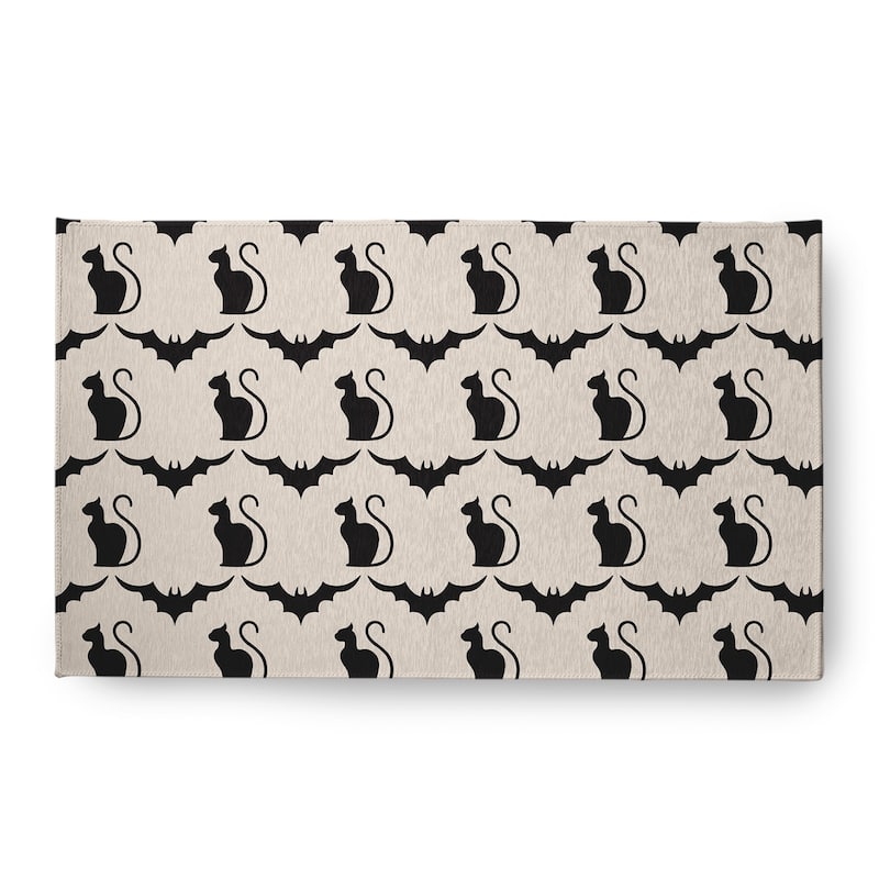 Cats and Bats Halloween Chenille Rug, 18" x 30" - 18" x 30" - Cream