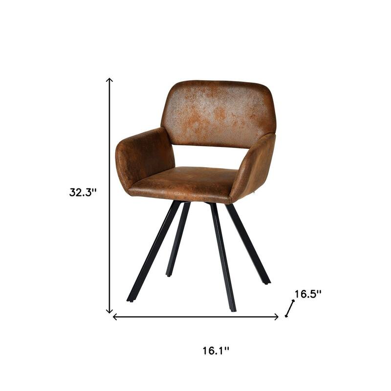 HomeRoots Set of Two Espresso and Black Faux Suede and Steel Dining Arm Chairs - 16.10 in. x 32.30 in. x 16.50 in.