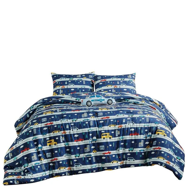 Blue Cars Reversible Kids Quilt Coverlet Bedspread Bedding Set