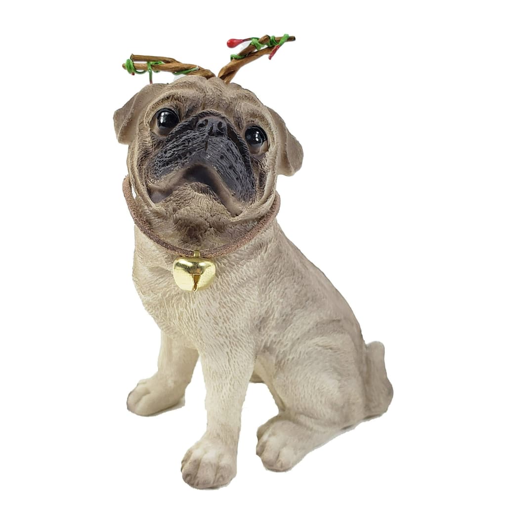 Sitting Pug Christmas Figurine - 4" - White and Black