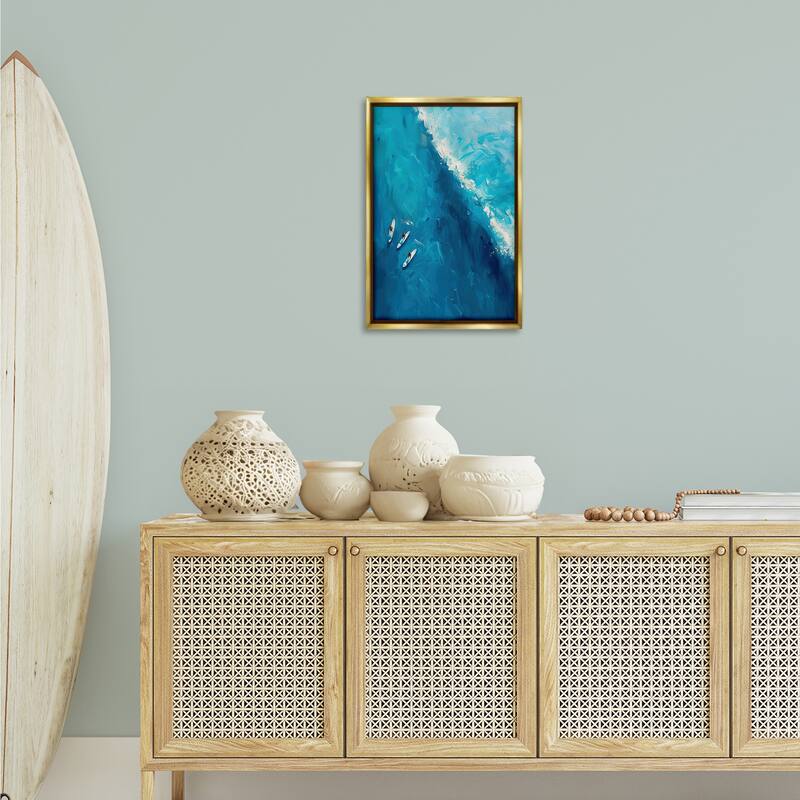 Stupell Surfers & Wave Aerial View Framed Floater Canvas Wall Art Design By LSR Design Studio