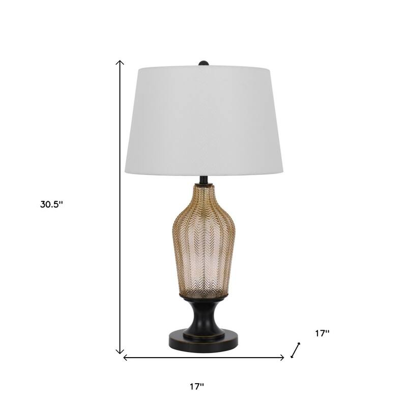 31" Modern Bronze Table Lamp with White Linen Shade and 3-Way Dimmable Socket Bedroom or Living Room - 30.5" H x 17" W x 17" D