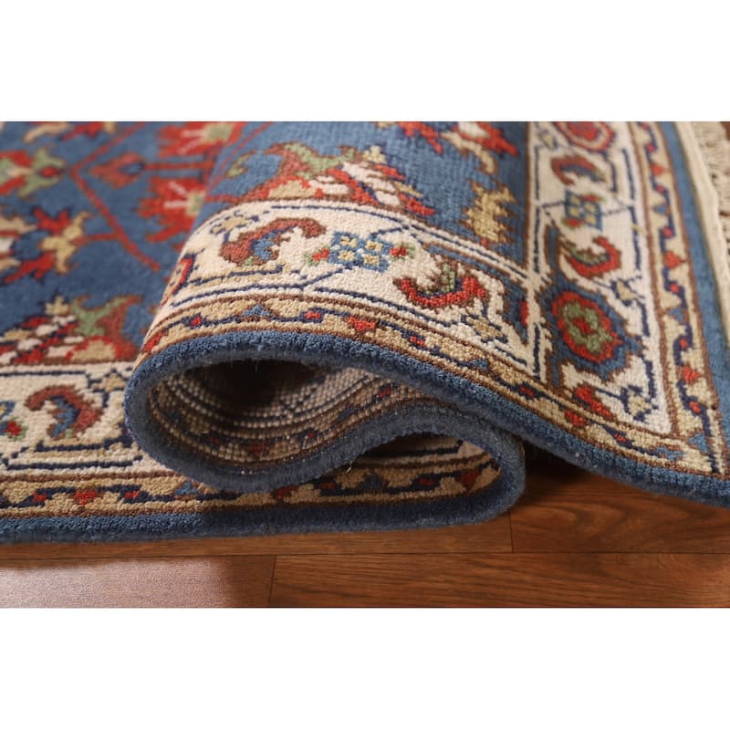Blue Floral Oushak Indian Area Rug Hand-knotted Wool Carpet - 3'0"x 4'9"