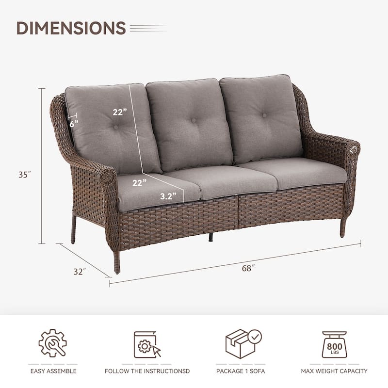 Gymojoy Premium Outdoor 3-Seat Wicker Sofa with Comfortable Cushions