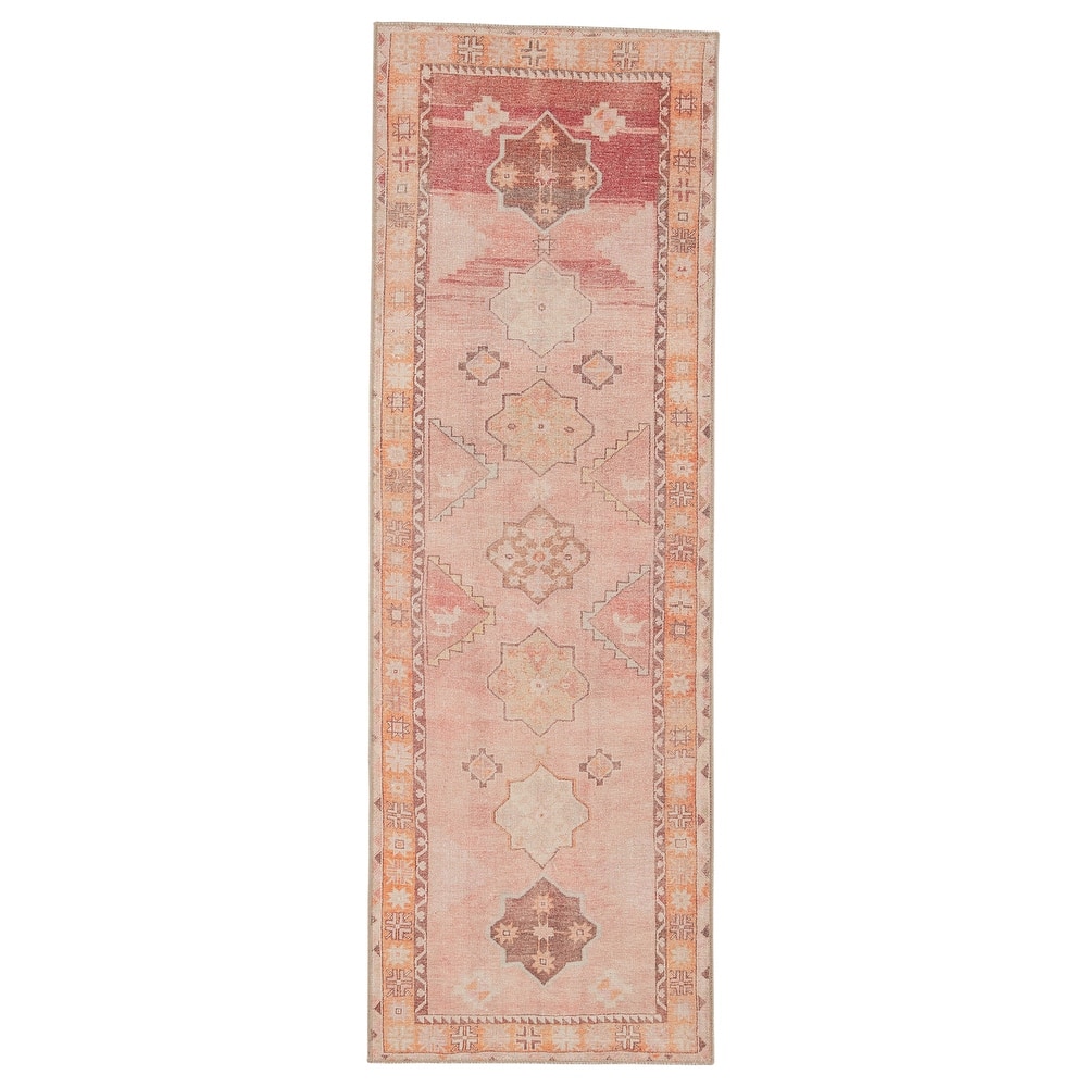 Bijou Machine Washable Medallion Pink/ Orange Area Rug
