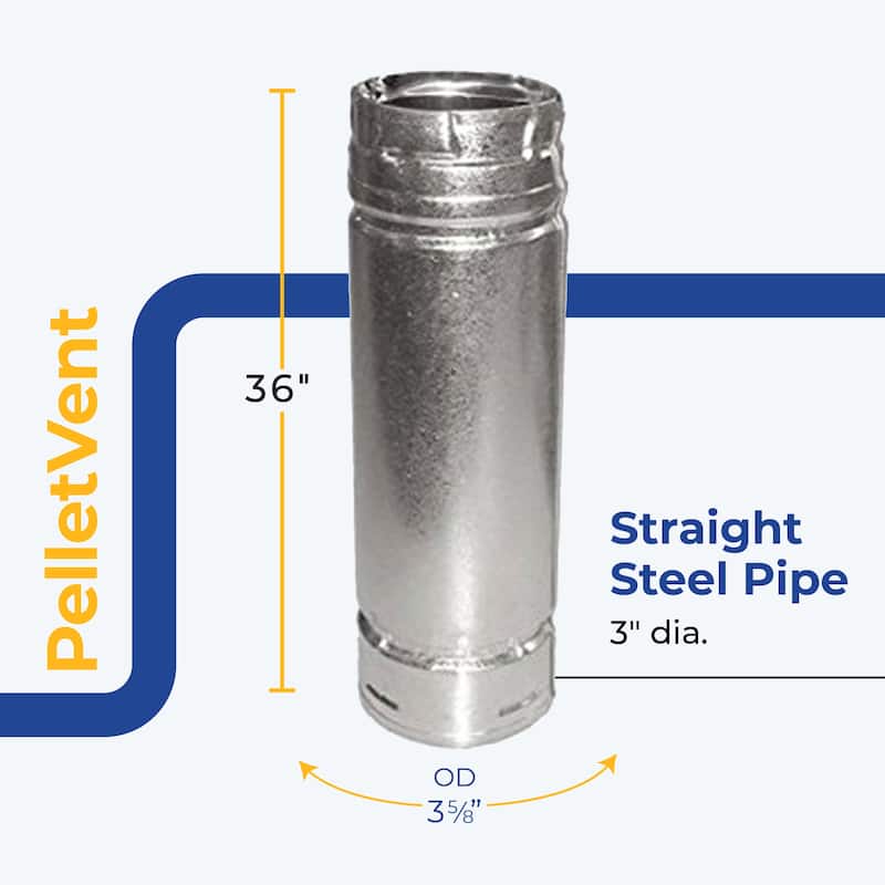 DuraVent PelletVent 36" L x 3" Diameter Double Wall Straight Steel Stove Pipe - 3.6