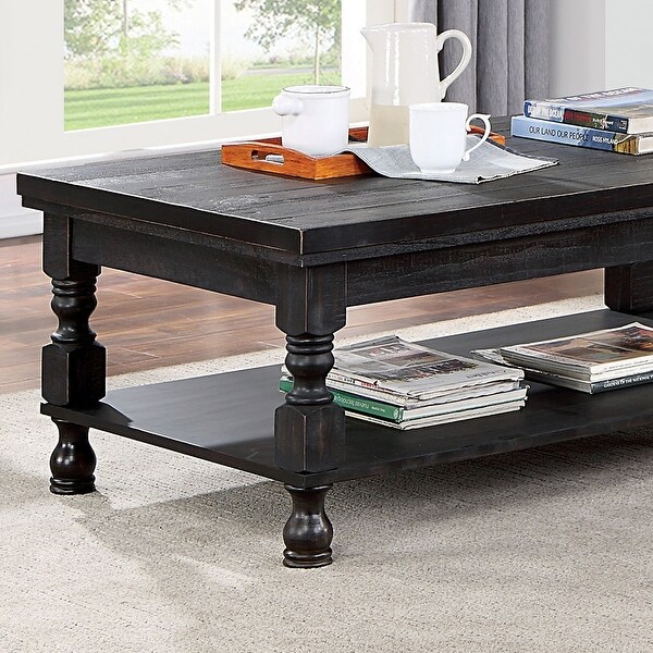 Rustic Style Antique Black 1Pc Coffee Table Open Bottom Shelf Plank Style Table Top Living Room Furniture On Sale Bed Bath Beyond 41317247