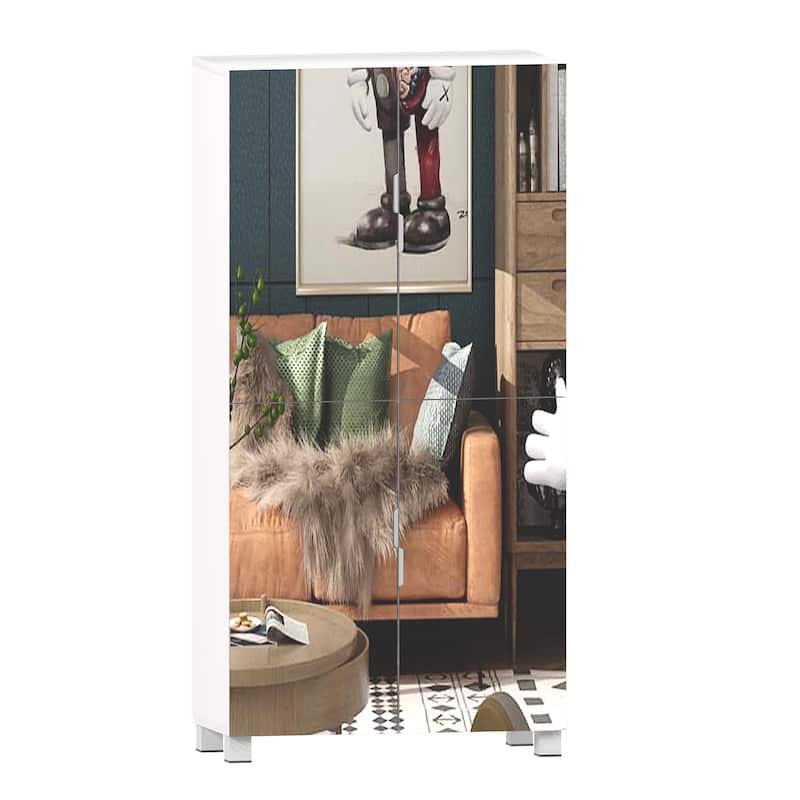 Shoe Cabinet with 4 Mirror Doors- 50"Tall Entryway Storage, 8 Adjustable Shelves, Holds 24-32 Pairs (Size 15)