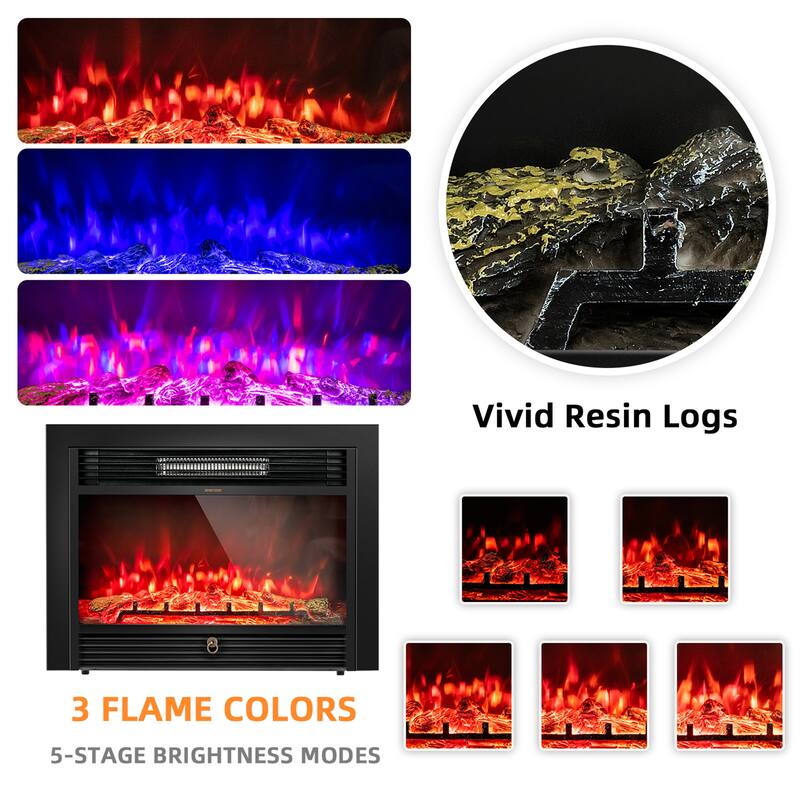 28.5'' Fireplace Electric Embedded Insert Heater Glass Log Flame - 28.5'' x 6'' x 21'' (L x W x H)