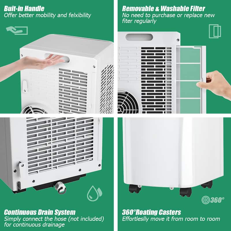 Costway 8000 BTU ASHRAE Portable Air Conditioner & Dehumidifier - White