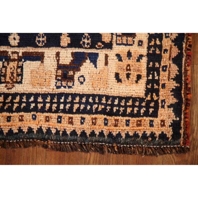 Handmade Oriental Vegetable Dye Qashqai Persian Vintage Area Rug - 4'0"x 8'4"