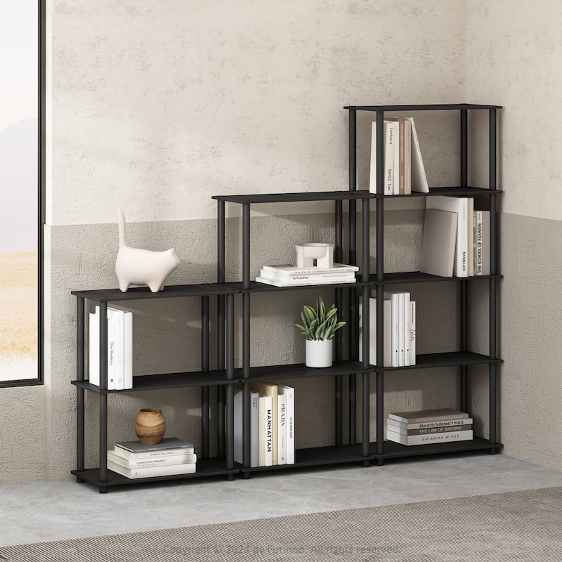 43.25 in. Tall Americano/Black Wood 4-Shelf Bookcase