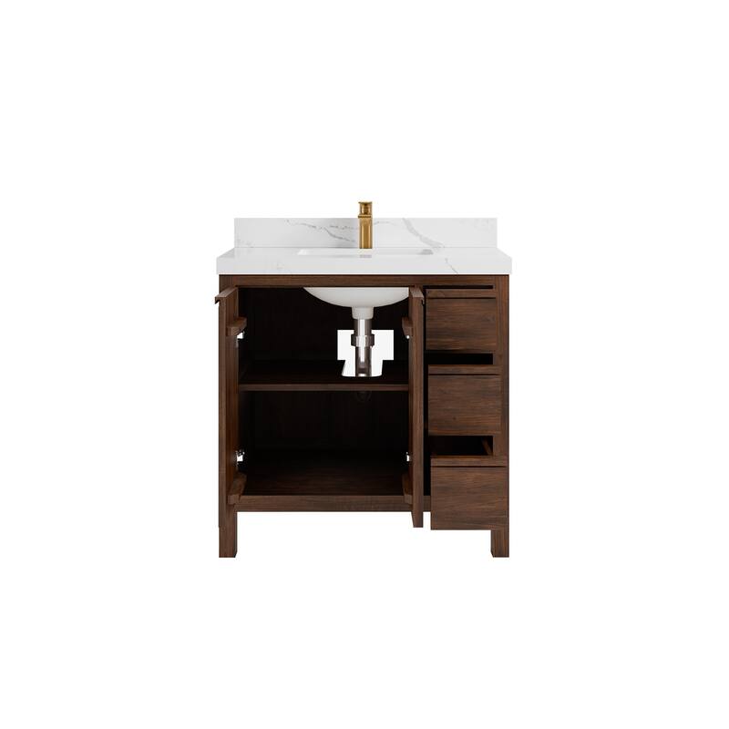 Willow Collections 36 in. W x 22 in. D Elizabeth Solid Teak Wood Center Sink Bathroom Vanity with Countertop
