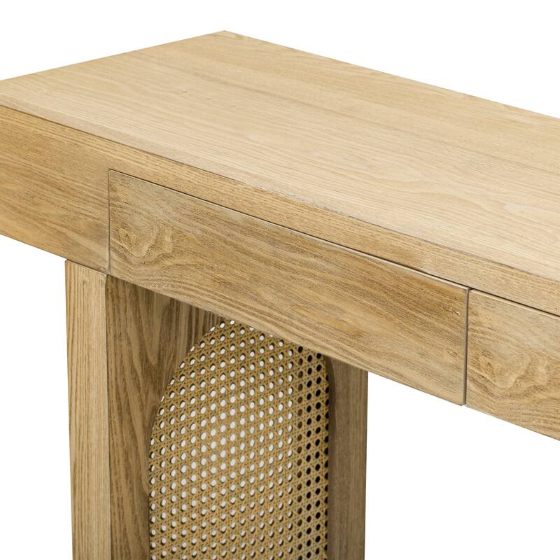 52 Inch 2 Drawers Console Table/Bar Table with Natural Wood Finish