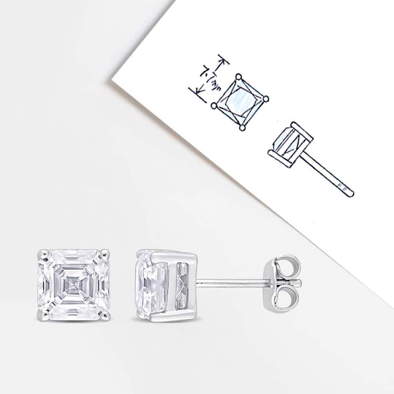 Miadora 3ct DEW Octagon Asscher Created Moissanite Stud Earrings Sterling Silver