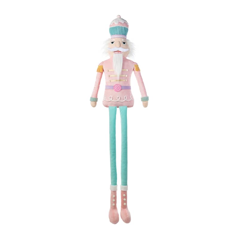 Glitzhome 60"H Christmas Oversized Fabric Santa Snowman Nutcracker With Dangle Legs