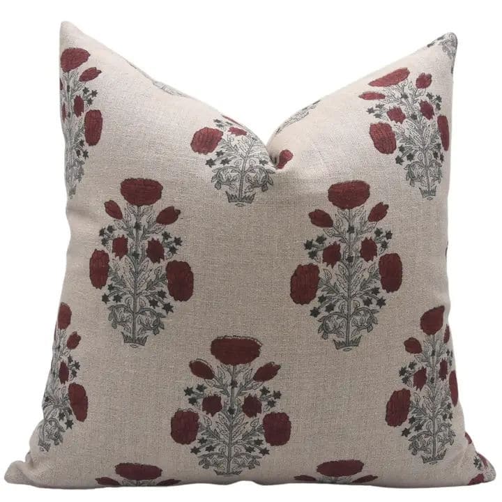 Fabdivine Purple Linen Pillow Cover Hand Block Print Boho Floral, Swadesh