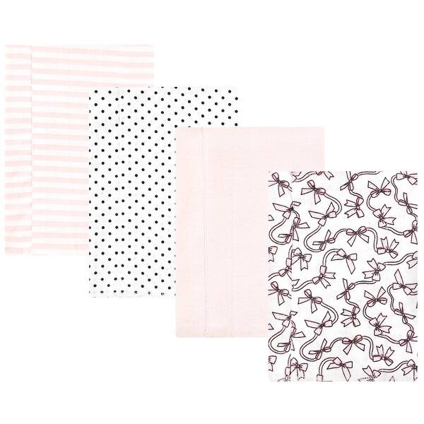 slide 1 of 1, Hudson Baby Infant Girl Cotton Flannel Burp Cloths, Pink Bows 4 Pack, One Size - Pink Bows 4 Pack - One Size One Size - Pink Bows 4 Pack