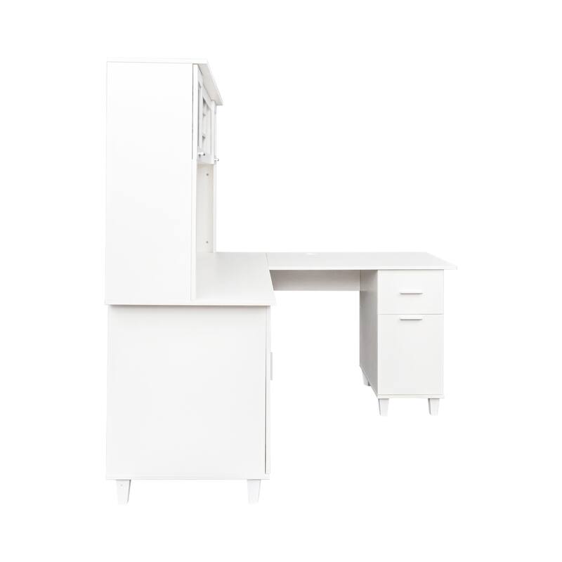 Home Office Computer Desk with Storage Shelves, Drawer, and Cabinets