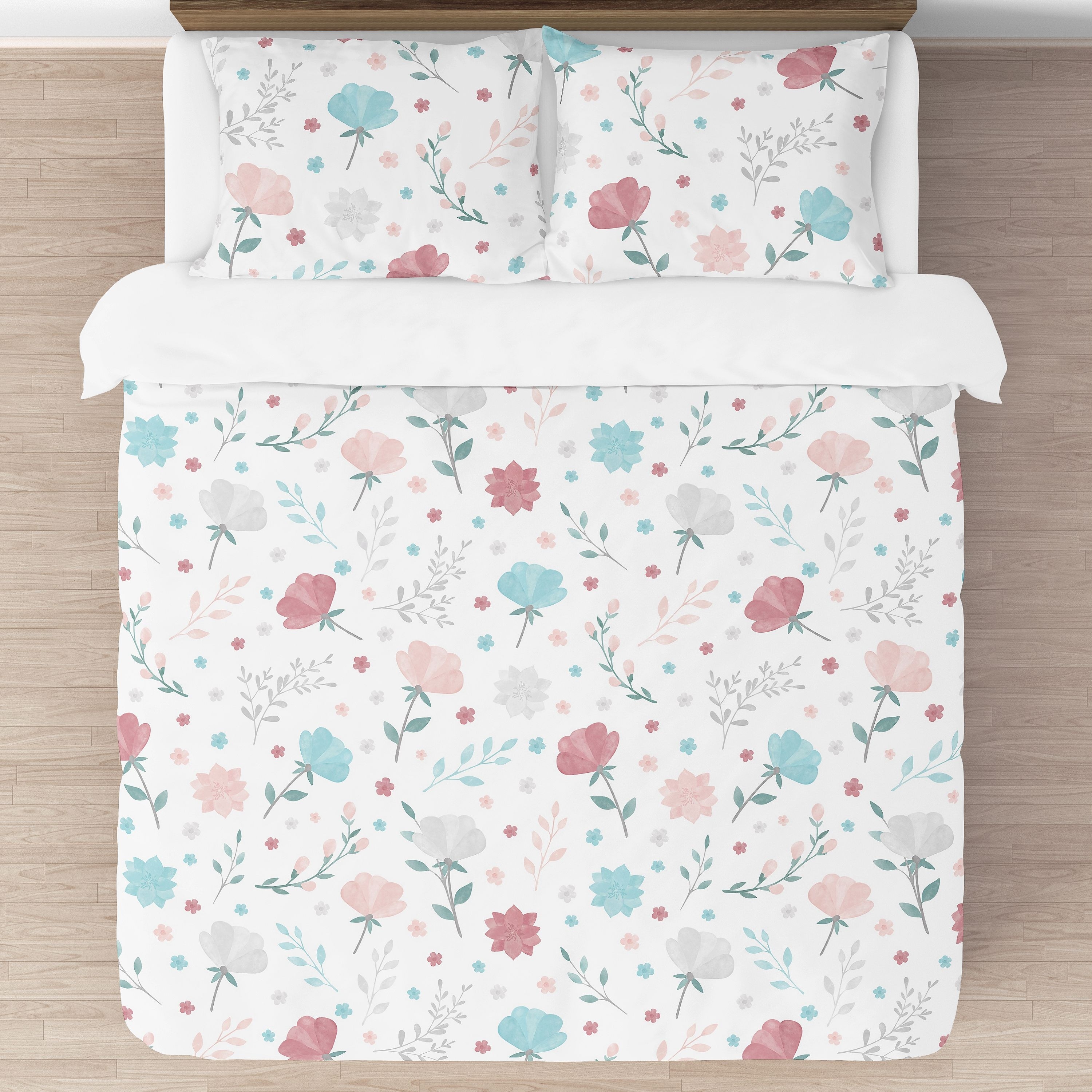 BEAUTIFUL CHIC PINK GREY PURPLE YELLOW AQUA TEAL BLUE FLOWER GIRL COMFORTER SET 