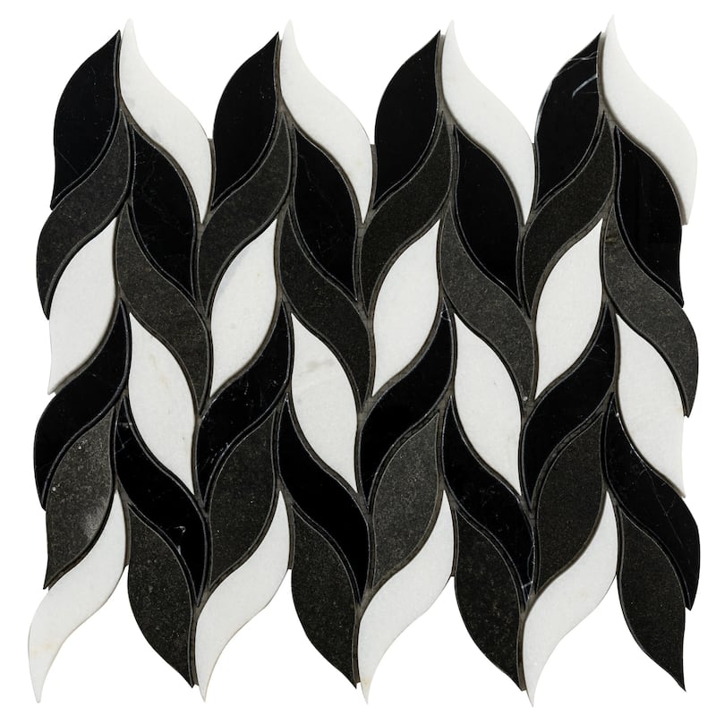 Apollo tile 10 x 12 Noir Luxe Polished Eastern Black, Thassos, Basalt Marble Tile (4.07 sq ft/case) - 5 Pack
