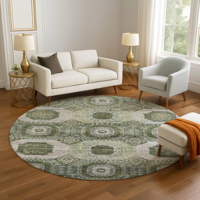Premium Washable Super Soft Vintage Traditional Mayfield Rug - Olive - 8' x 8'
