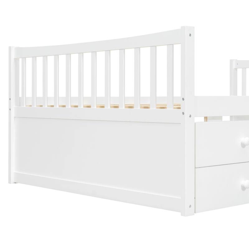 Wood Captains Bed Storage Daybed Full Size Platform Bed with Twin Size Trundle and Drawers, Built-in Smoothly Casters