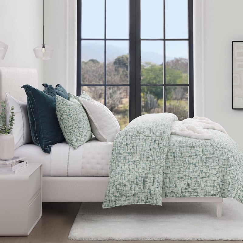HiEnd Accents Keziah Green Textured Pattern Chenille Jacquard Modern Contemporary Style Euro Sham, 27 x 27 inch