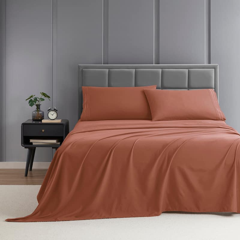 Clara Clark Premium 1800 Series Ultra-soft Deep Pocket Bed Sheet Set - Twin - Rust Orange Brown