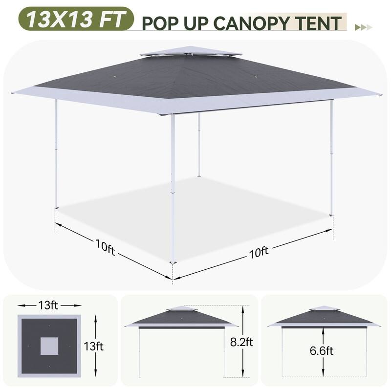 13x13 FT Pop Up Canopy Tent with Netting, UPF 50+ Outdoor Canopy with Automatic Eaves & One-Push Lock, for Patio & Parties