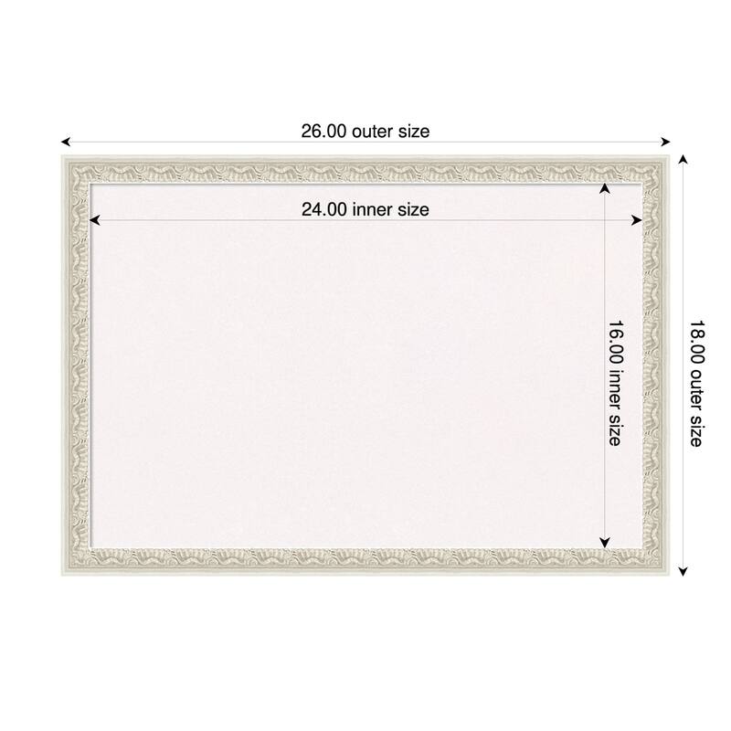 Bethany Silver Wood Framed Cork Board - Bulletin Board, Organization Board, Pin Board - White - 26 x 18 in