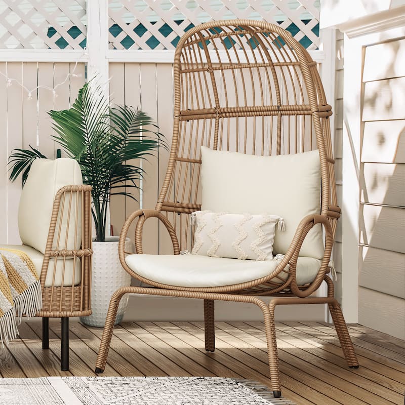 Moasis Outdoor Narrow Wicker Egg Chair Basket with Cushions