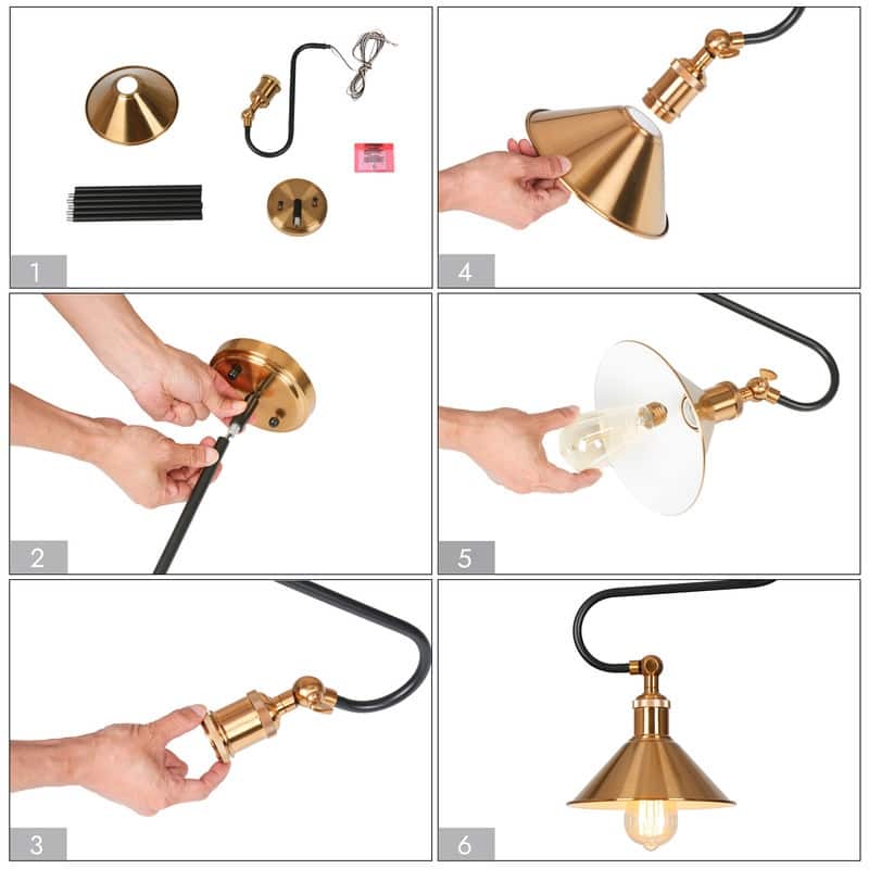 Modern Vintage 1-Light Gold Brass Metal Pendant Light Foyer Ceiling Lights