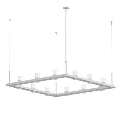 Sonneman Lighting Intervals Satin White 4-inch LED Square Pendant, Clear w/ Etched Cone Shade