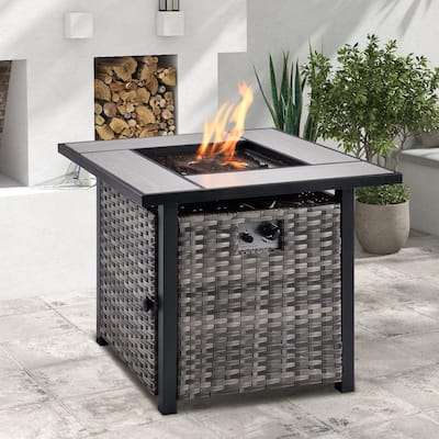 OVIOS Patio Grey Wicker Fire Pit