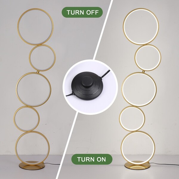 LED Modern Dimmable Floor Lamp 3 Way Bright Corner Stand Lamp with 5 Ring for Living Room Gold