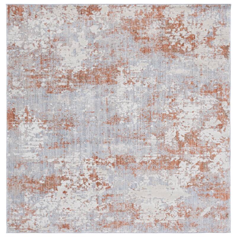 SAFAVIEH Scarlett Hemkea Transitional Rug - 6'7" Square - Light Grey/Ivory Rust