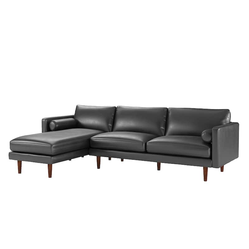 Oana Mid-Century Faux Leather Sectional Sofa by iNSPIRE Q Modern - Black - Left Facing
