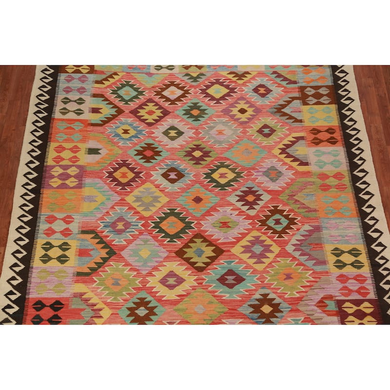 Multicolor Kilim Oriental Area Rug Flatweave Tribal Wool Carpet - 8'0"x 11'6"