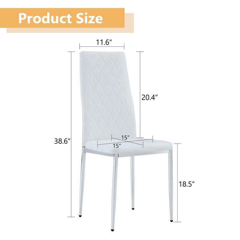 Leather Dining Table Chair Set of 6, High Back Dining Chair, Grid Armless Lounge Chair, Office Chair with C-Shaped Metal Legs