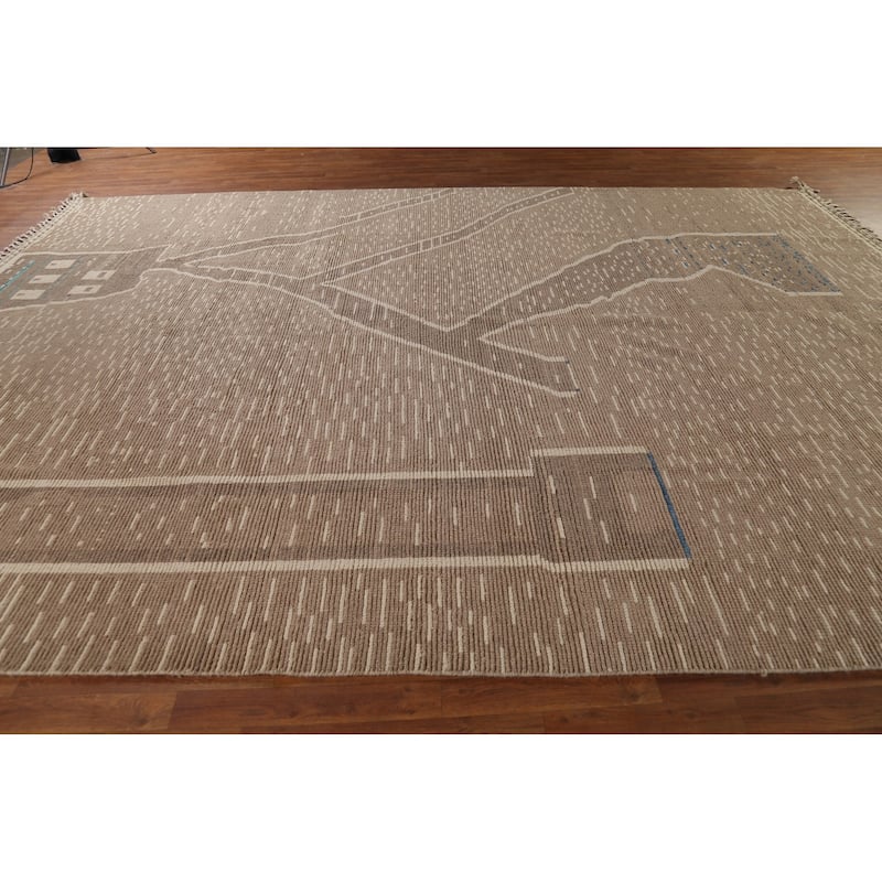 Earth Tone Moroccan Oriental Large Area Rug Handmade Brown Wool Carpet - 10'3"x 14'5"