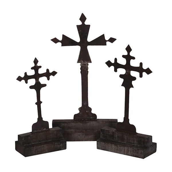 GuildMaster 252504S 3 Piece Tin Cross Statue Set - Gray