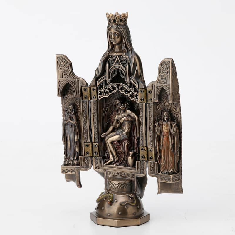 8.07" H "LADY OF GRACE" WITH POLYPTYCH SCULPTURE OF PIETA Cold Cast Bronze - 2.36"x2.76"x8.07"