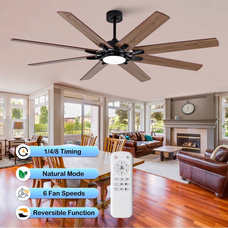 72" 8-blade Dual Finish Ceiling Fan w/ Remote Control, 6-speed Quiet DC