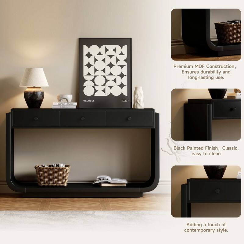 Mid-Century Modern Console Table with 3 Storage Drawers and Display Shelf for Entryway or Living Room Use